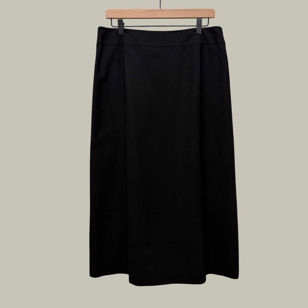 Talbots Petites Black 100% Pure New Wool Midi Skirt Size 16P Made in USA